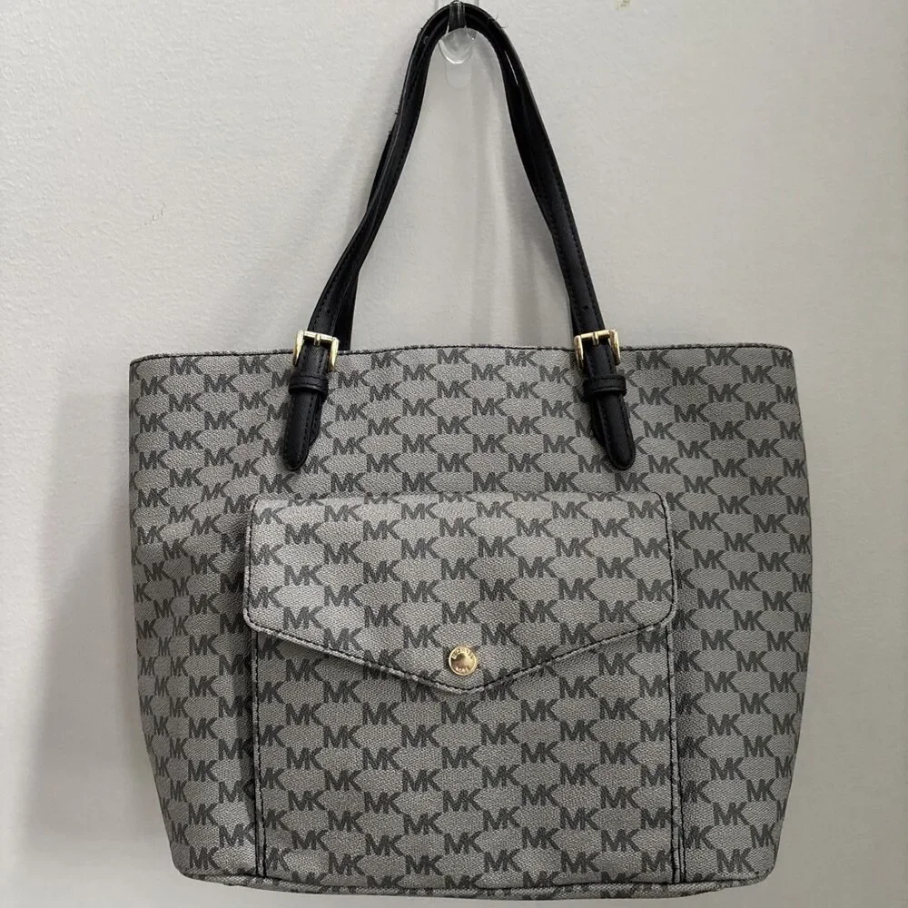 Michael Kors Jet Set Gilly Monogram Zip Snap Signature Tote Y2K Vegan SoHo 90s